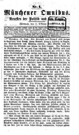 Münchener Omnibus : gemeinnütziges Wochen- und Anzeige-Blatt für Jedermann. 1862,10/12 = [Jg. 1]