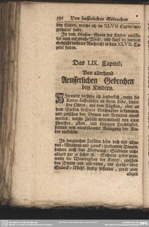 Das LIX. Capitel; Von allerhand Aeusserlichen Gebrechen bey Kindern