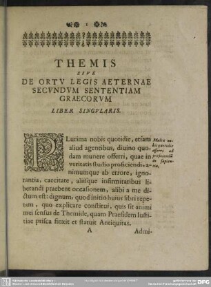 Themis Sive De Ortu Legis Aeternae Secundum Sententiam Graecorum Liber Singularis