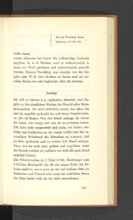 An die Tochter Anna Wandsbeck, den 17. Dezember 1811
