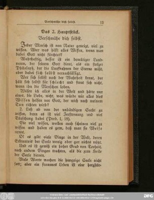 Das 2. Hauptstück. Verschmähe dich selbst.