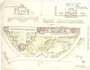 Fischer, Theodor; München, Alter Botanischer Garten; Neues Ausstellungsgebäude (ehem. Glaspalast) - Lageplan, Grundriss, Schnitt