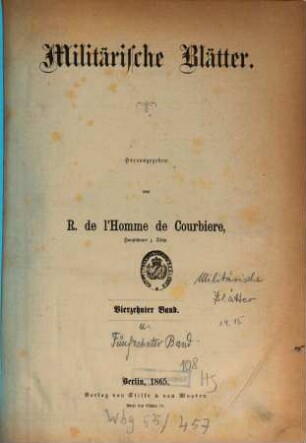 Militärische Blätter. 14. 1865