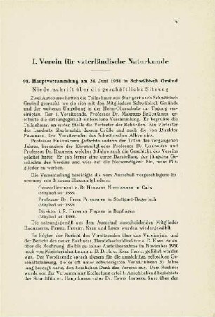 I. Verein für vaterländische Naturkunde