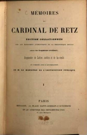 Mémoires du Cardinal de Retz. 1