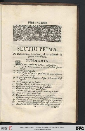 Sectio prima: De Definitione, Divisione, aliave Actionis in genere Expositione