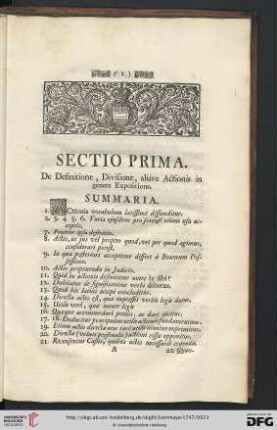 Sectio prima: De Definitione, Divisione, aliave Actionis in genere Expositione