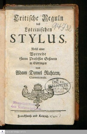 Critische Reguln des Lateinischen Stylus