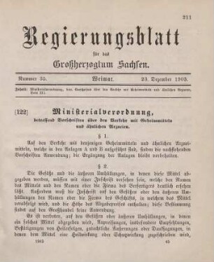 122. Ministerialverordnung, betreffend Vorschriften über den Verkehr mit Geheimmitteln und ähnlichen Arzneien
