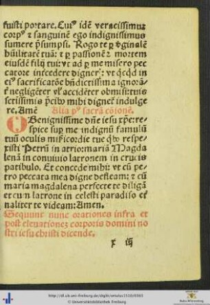 Orationes infra et post elevationem corporis domini nostri iesu christi dicende