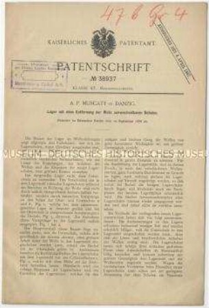 Patentschrift eines Lagers mit auswechselbaren Schalen, Patent-Nr. 38937