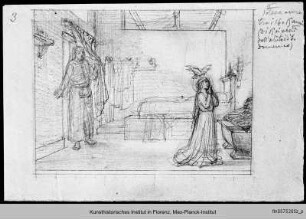 Kompositionsstudie zu den Fresken in der Camera di S. Caterina da Siena (Caterina wird von Jacopo beim Gebet überrascht)