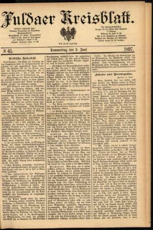 Erste Ausgabe vom Donnerstag, den 03. Juni 1897.