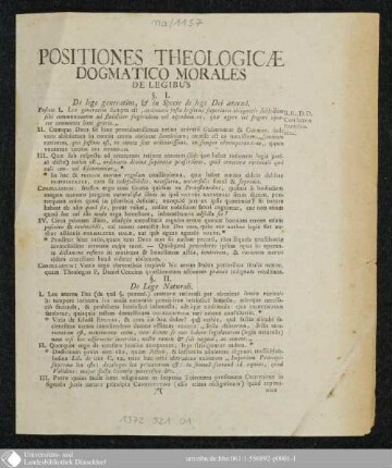 Positiones Theologicae Dogmatico Morales De Legibus