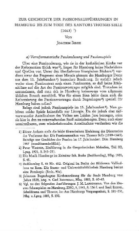 Zur Geschichte der Passionsaufführungen in Hamburg bis zum Tode des Kantors Thomas Selle