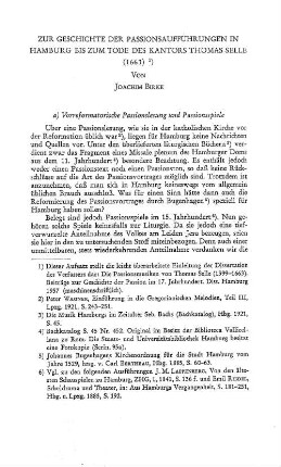 Zur Geschichte der Passionsaufführungen in Hamburg bis zum Tode des Kantors Thomas Selle