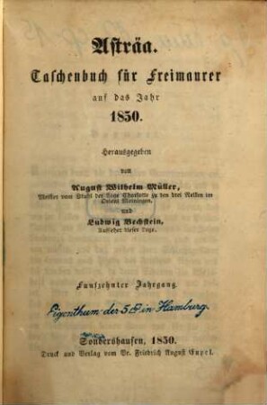 Asträa : Taschenbuch für Freimaurer, 15. 1850