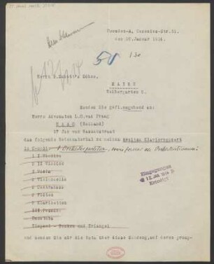 Brief an B. Schott's Söhne : 10.01.1914