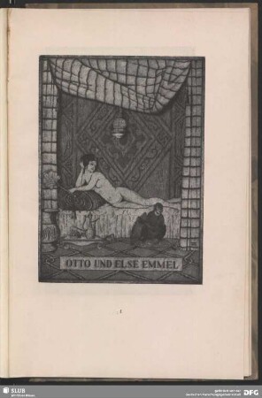 Ruhender weiblicher Akt in orientalischem Gemach [Exlibris Otto und Else Emmel]