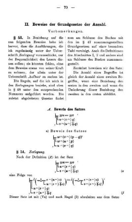 II. Beweise der Grundgesetze der Anzahl.