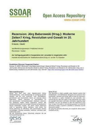 Rezension: Jörg Baberowski (Hrsg.): Moderne Zeiten? Krieg, Revolution und Gewalt im 20. Jahrhundert