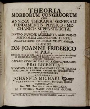 Theoria Morborum Congruorum Cum Annexa Therapia Generali Fundamentis Physico-Mechanicis Superstructa