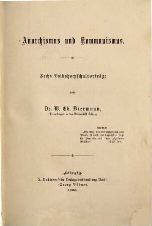 Anarchismus und Kommunismus : sechs Volkshochschulvorträge