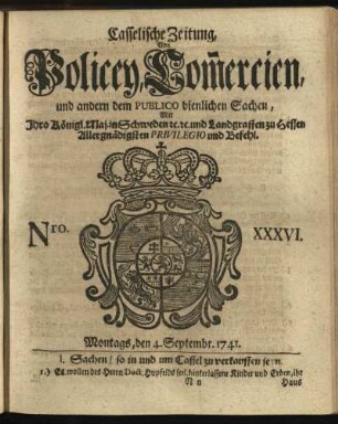 Nro. XXXVI, Montags, den 4. Septembr. 1741