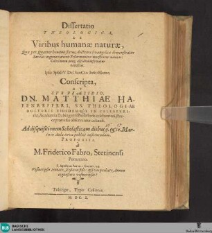 Dissertatio Theologica de Viribus humanae naturae