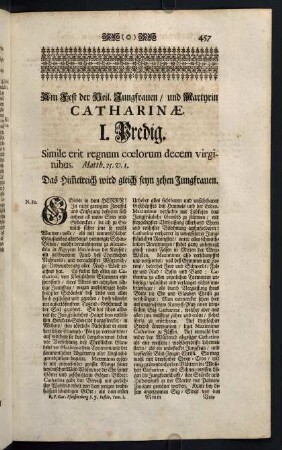 457-467, Am Fest der Heiligen Jungfrauen und Martyrin Catharinae