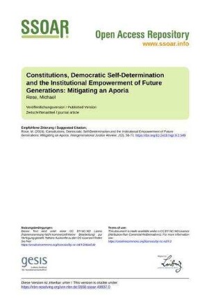 Constitutions, Democratic Self-Determination and the Institutional Empowerment of Future Generations: Mitigating an Aporia