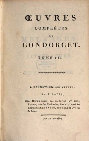 Oeuvres complètes de Condorcet. 3