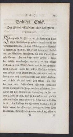 Sechstes Stück. Das Mittel-Studium oder Collegium Humanitatis