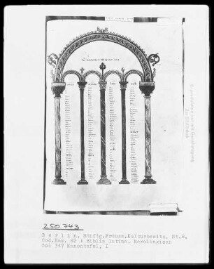 Touronische Bibel — Kanontafeln in Arkadenform, Folio 347 recto - 350 verso