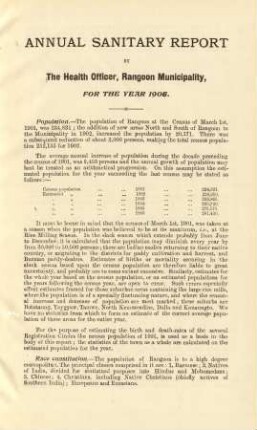 Annual sanitary report by the health officer, Rangoon municipality for the year 1906