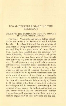 Royal decrees regarding the religious