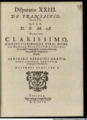 Classis I. disp. XXIII. de transactionibus