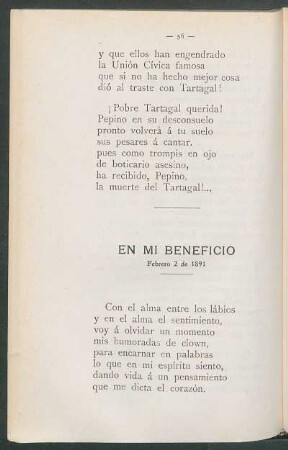 En mi beneficio : Febrero 2 de 1891