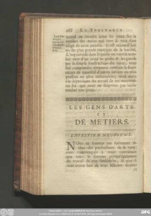 Les Gens D'Arts. Et De Métiers. Entretien Neuviéme.