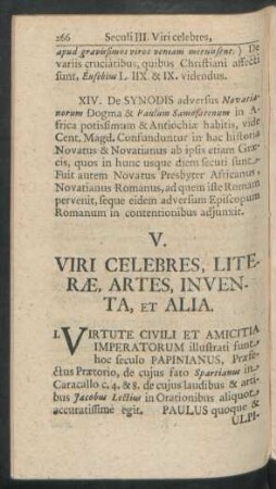 V. Viri Celebres, Literae, Artes, Inventa, Et Alia.