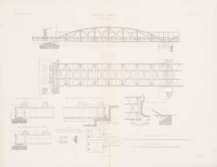 Elbbrücke, Meißen: Grundriss, Ansicht Brückenanlage, Grundrisse, Ansichten, Schnitte Brückenpfeiler (aus: Atlas zur Zeitschrift für Bauwesen, hrsg. v. G. Erbkam, Jg. 18, 1868)