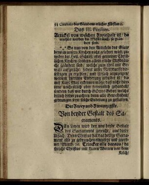 Der Zwey und Zwanzigste. Von beyder Gestalt des Sacraments.