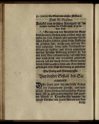Der Zwey und Zwanzigste. Von beyder Gestalt des Sacraments.