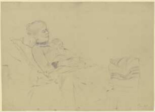 Luise Scholderer mit dem Sohn und Victor und der Katze Lulu, ruhend