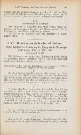 XV. Verwaltung der Landstraßen und Landwege