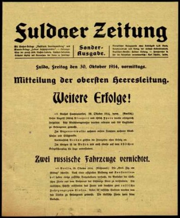 Zweite Ausgabe vom Freitag, den 30. Oktober 1914.