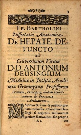 Dissertatio anatomica de Hepate defuncto ... : Accedit ejusd. Responsio ... de difficili Hepatis resurrectione