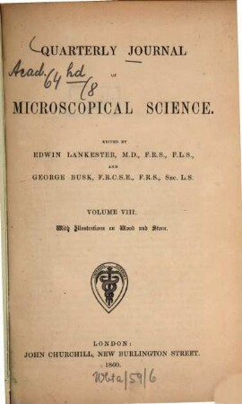 Quarterly journal of microscopical science, 8. 1860