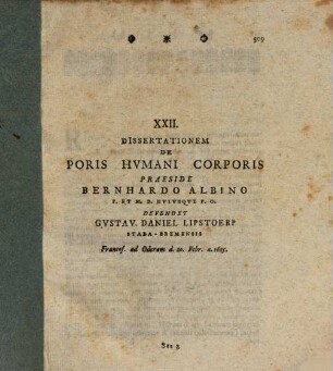 XXII. Dissertationem de poris humani corporis