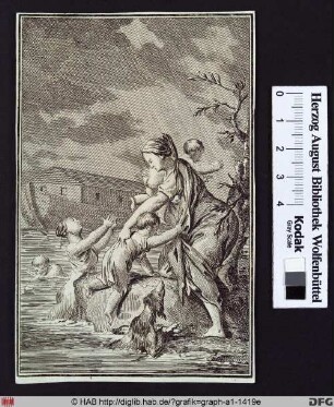 Arche Noachs - Eine Frau rettet Kinder aus dem Meer.